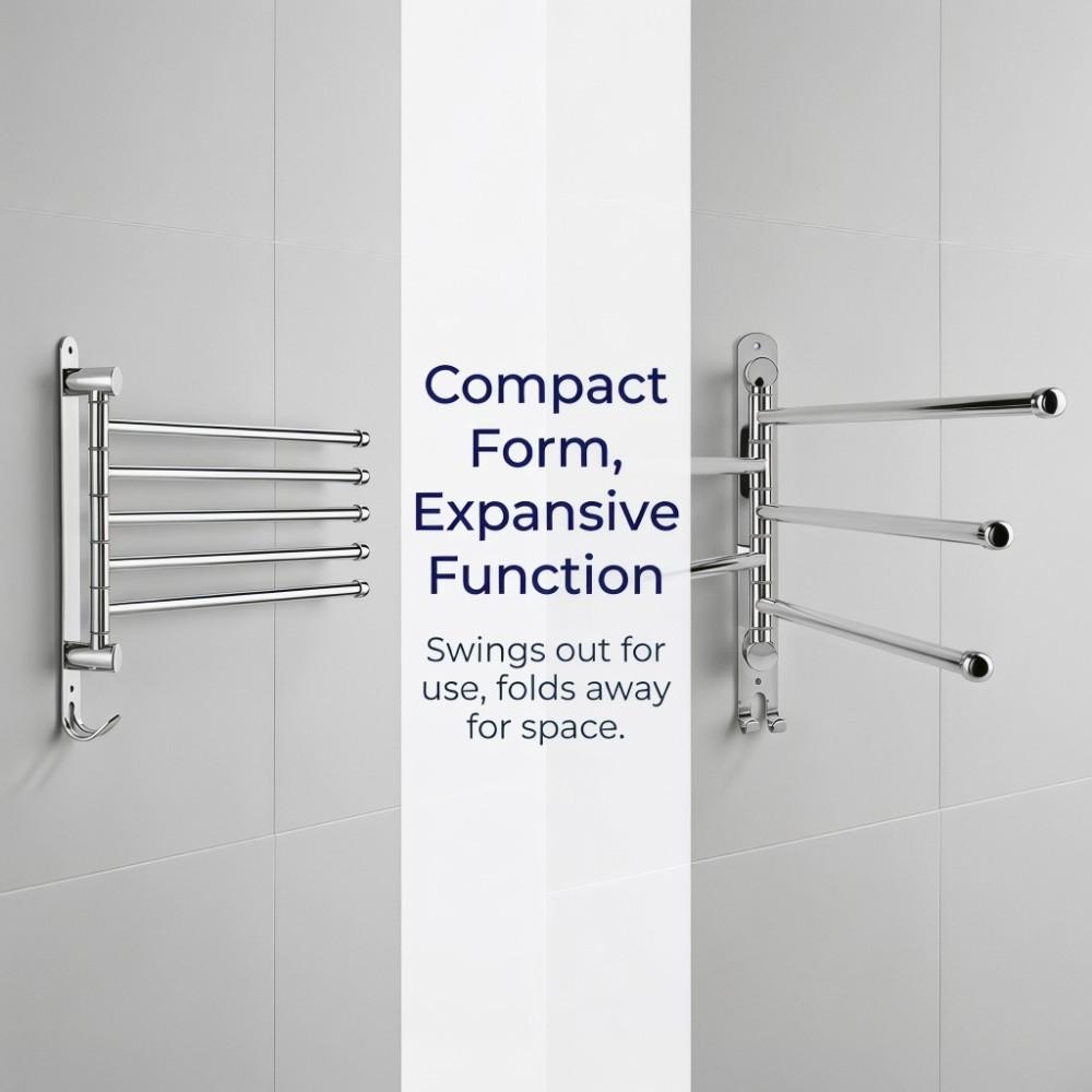 Stainless Steel Rotary Towel Rack Wall Mounted Swivel Towel Bar Durable Towel Rack Space Saving