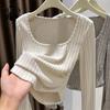 Женские модные повседневные весенне-осенние однотонные блузки и рубашки с квадратным воротником и длинными рукавами с принтом