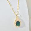 Emerald Necklace Women'S Vintage Ethnic Style Premium Versatile Oval Pendant Clavicle Chain Accessories