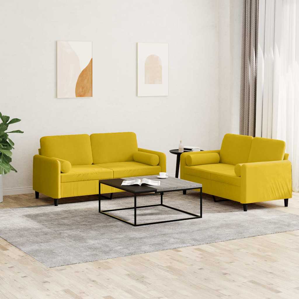 2 Piece Sofa Set with Cushions Yellow Velvet