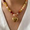 Богемное многоцветное ожерелье-цепочка с бусинами ручной работы с позолоченной подвеской в виде сердца для женщин