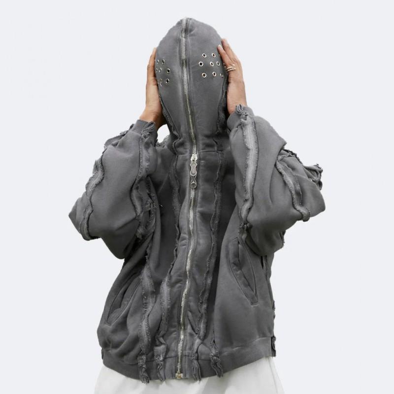 Unisex Oversized Zip-Up Hoodie Streetwear Gothic Punk Style Loose Fit Winter Sweatshirt