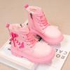Ботинки из кожи для девочек, детские модные резиновые сапоги, классная мягкая подошва розового цвета с молнией сбоку, детские сапоги принцессы с круглым носком, новинка 2024 года