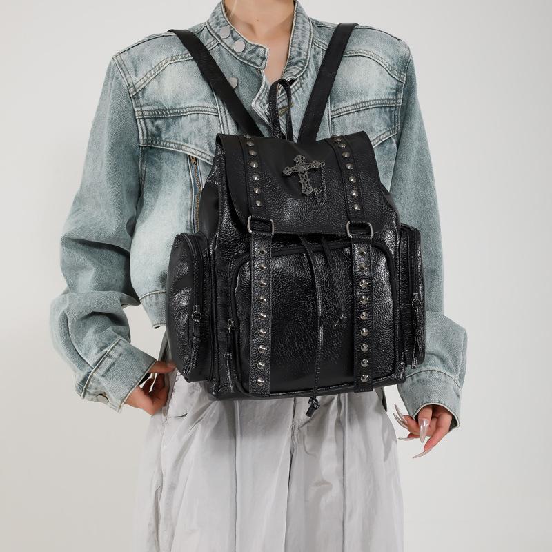 Rivet Fashionable Backpack Large-capacity Backpack Schoolbag Single-shoulder Bag Crossbody Bag