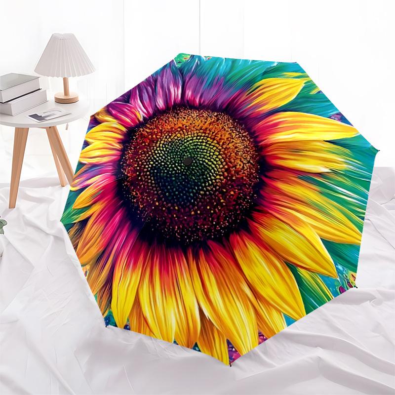 1 шт. Автоматический складной зонт «Цветок подсолнуха» - Компактный дорожный зонт с 8 спицами, Прочный и портативный для использования на открытом воздухе, Идеальный подарок на день рождения069