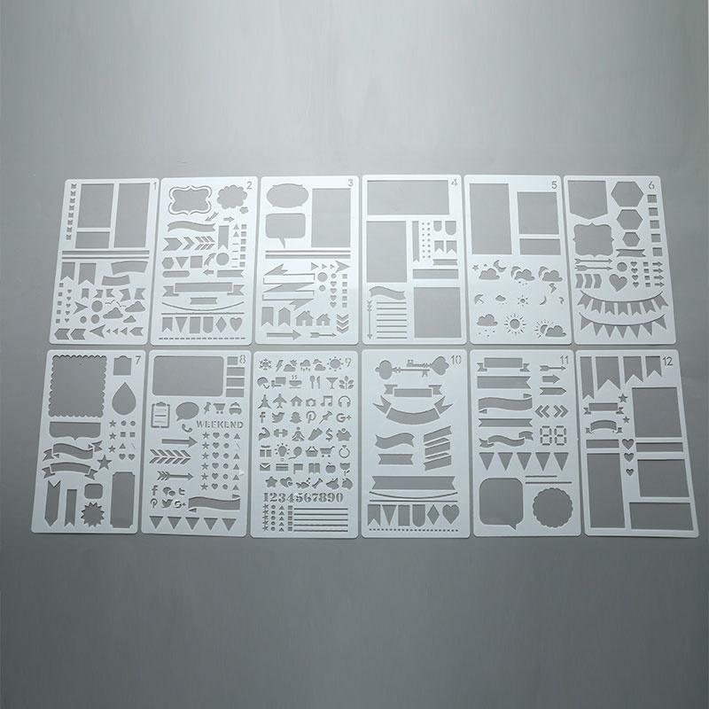 12pcs Stencil Set Planner DIY Drawing Template Journal Notebook Diary Scrapbook