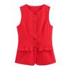 Spring and Summer Women's Clothing Commute Style Minimalist All-Matching Slim Fit round Neck Sleeveless Single-Breasted Short Vest Vest