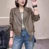 Autumn New European Station Short Suit Collar Leather Jacket for Women Spring and Autumn Small Pu Leather Jacket Top