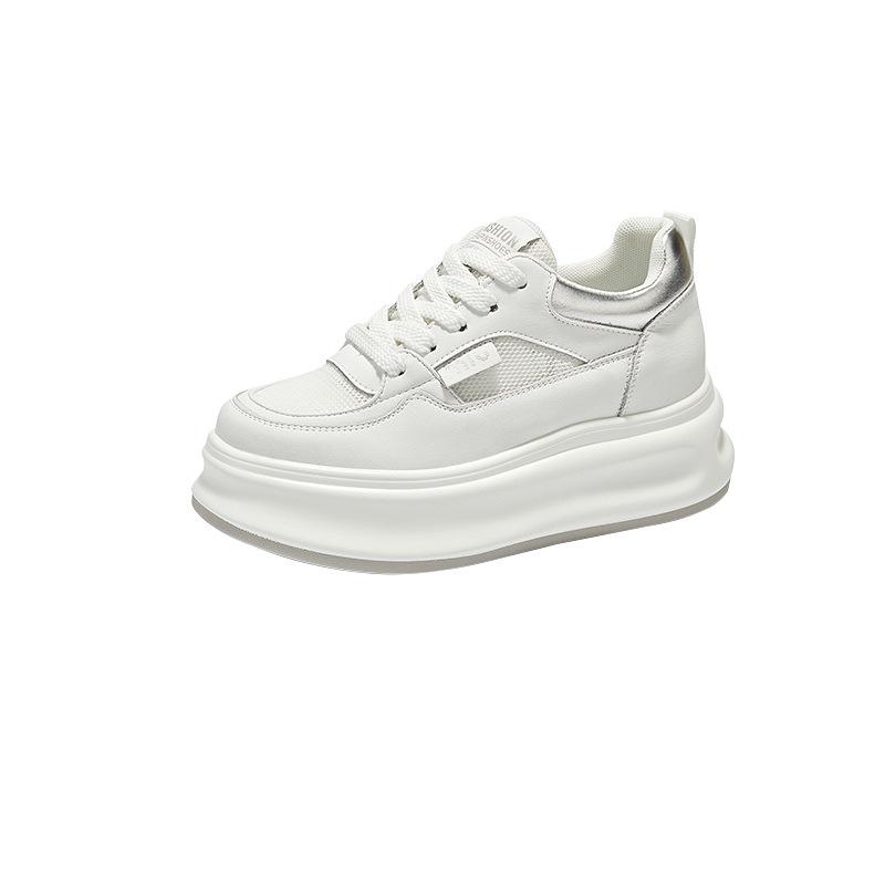 Кожаные туфли на толстой подошве, маленькие белые туфли, женские новые весенние универсальные одинарные туфли, туфли-маффины, спортивная обувь, увеличение внутренней высоты, повседневные кеды