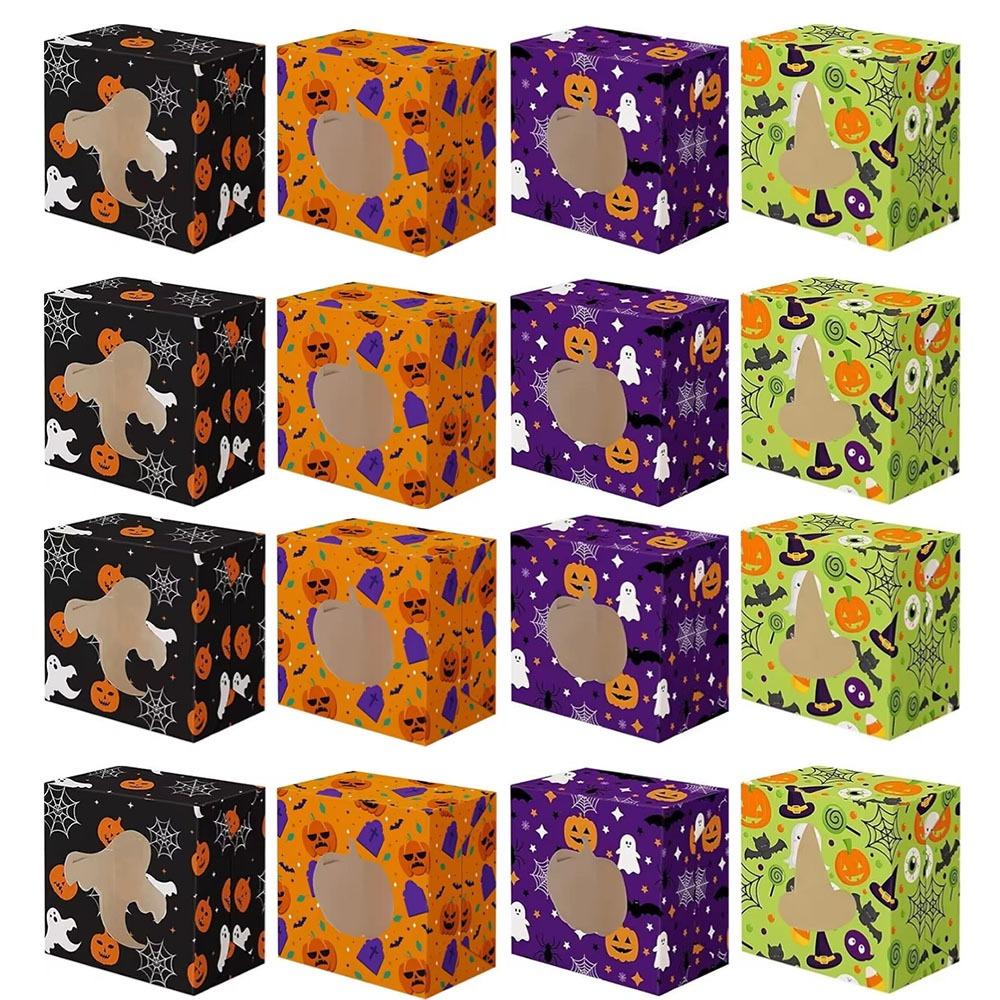 12/24Pcs Paper Halloween Candy Boxes Square Cookies Favor Boxes Halloween Treat Boxes  Kids Party