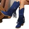 2014 New Wedge Chunky Heel Boots Women Rivets Tassels Design Western Boots SyfIyno Khaki Cowboy Boots for Woman Cowgirl Botas