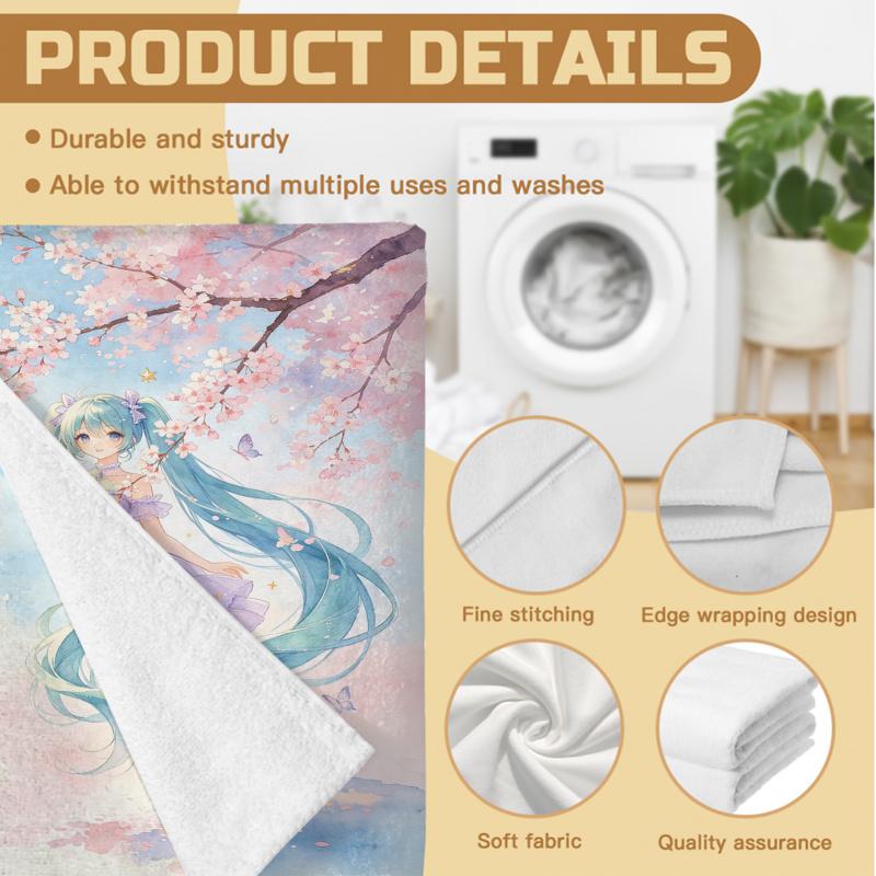 Cartoon Anime Character Beach Towel, Hatsune Miku Sakura Design, Fast Drying Towel for Beach, Camping, Vacation & Daily Use