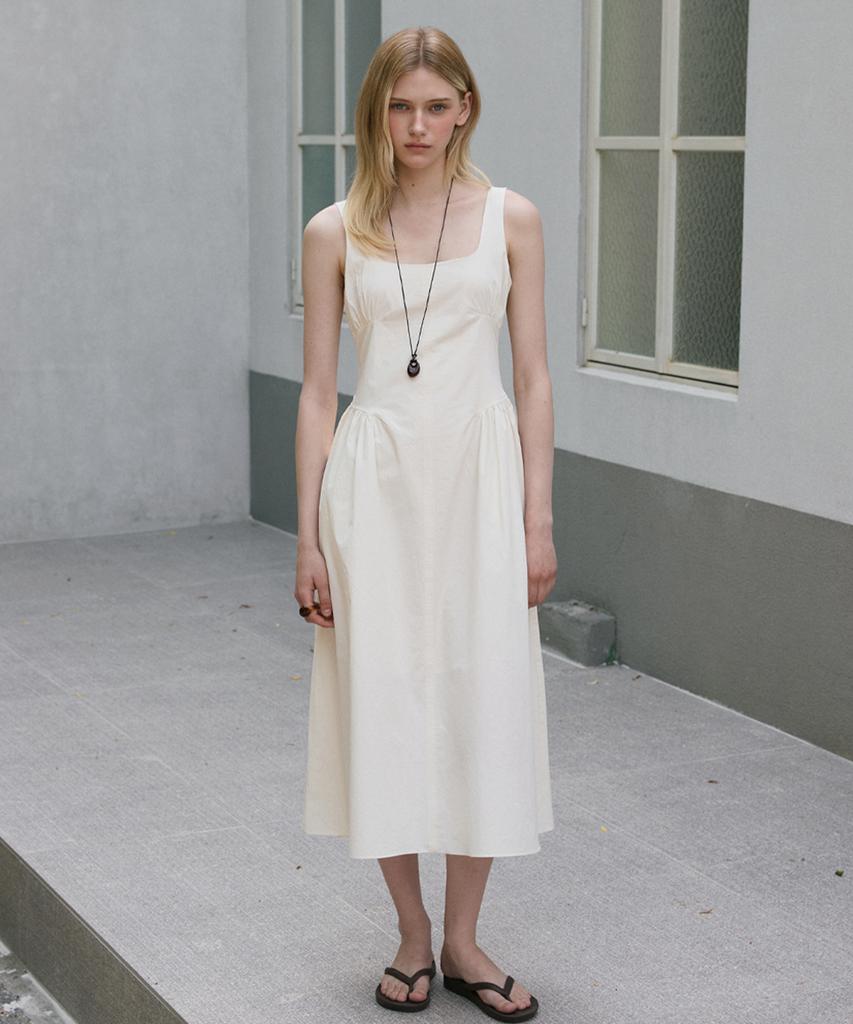 Sigreat Square Neck Flare Dress_Ivory