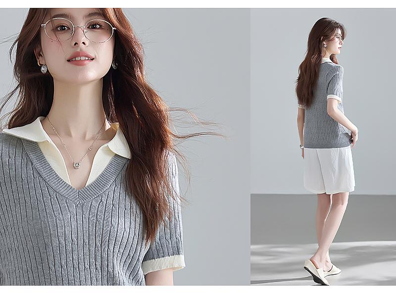 Effortless Old Money Aesthetics Lyocell Luxury Fake Two Piece Collar Knitted Shirt