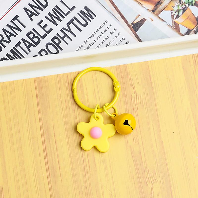 Colorful Flower Keychain With Bell Creative Metal Keyrings Flower Bells Pendant Keychain Bag Accessories Key Ring