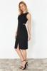 Women's Fashion New Dress Black Fitted Cut Out Detailed Sleeveless Midi Woven Dress