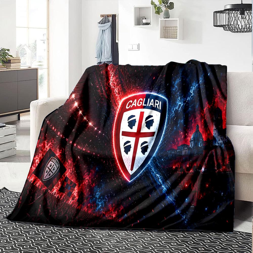 Cagliari Football Club Crest Flannel Blanket, Soft Polyester, Modern Design, All-Season for Camping, Travel, Gifts for holidays or birthdays
