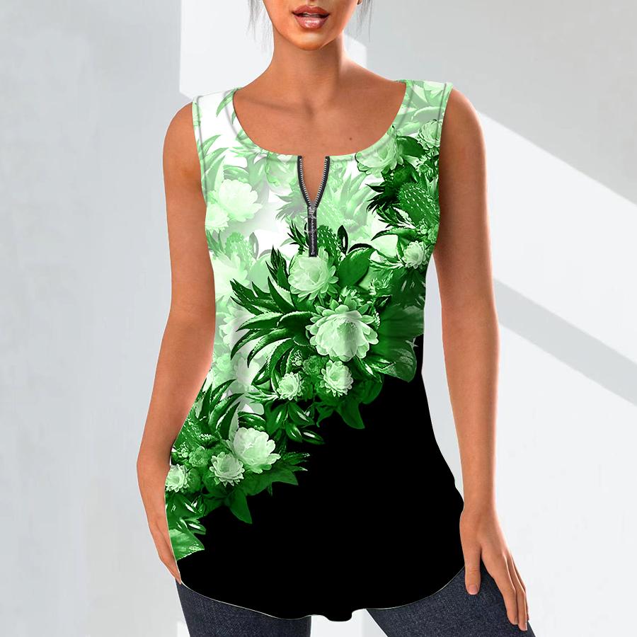Женские модные рубашки с v-образным вырезом, повседневные топы, футболка, женский жилет с 3D красивым цветочным принтом, блузка без рукавов больших размеров, топы на бретелях