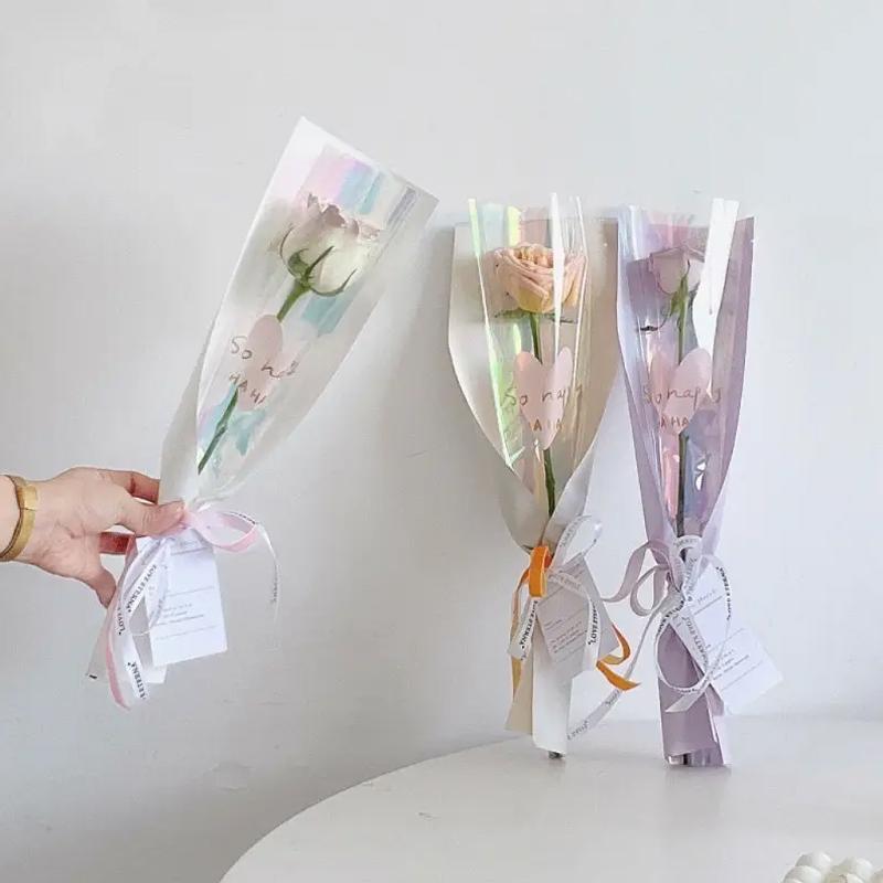 50 шт./пакет упаковочный пакет для букета ко Дню святого Валентина упаковочный пакет прозрачный целлофан цветочные обертки 45x12 см