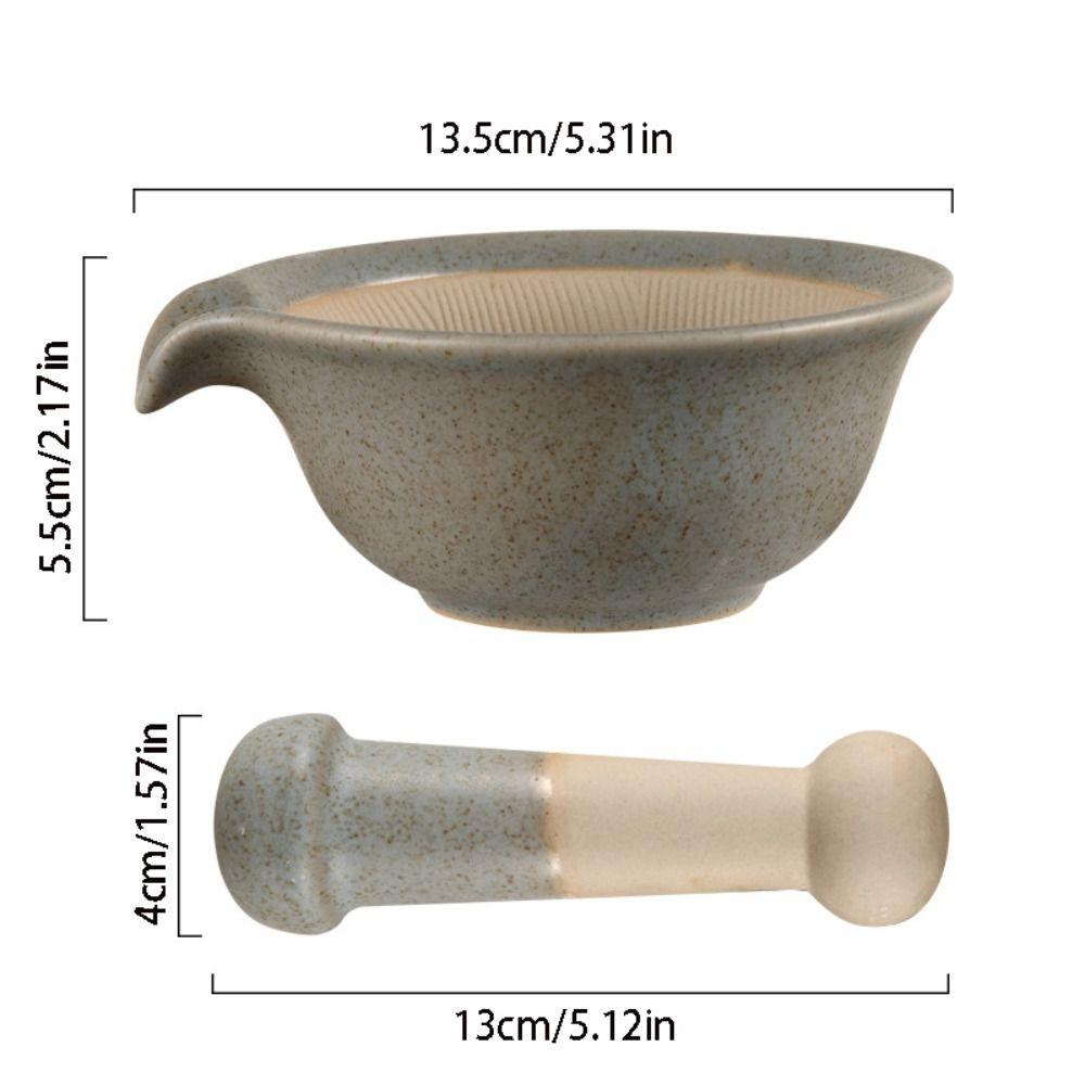 Ceramic Rice Paste Bowl Manual Garlic Mortar Pestle Easy To Clean Grinding Bowl Rod Set Spice