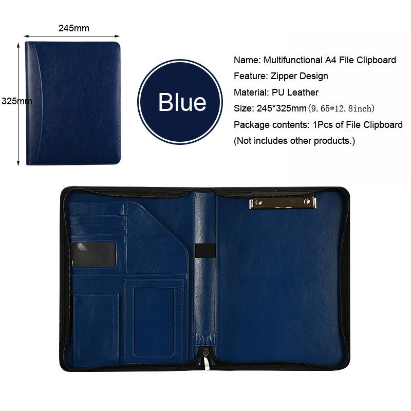 Multifunctional A4 Leather Conference Portfolio Folder for Document Organizer Zippered Man Executive Folder Briefcase Office