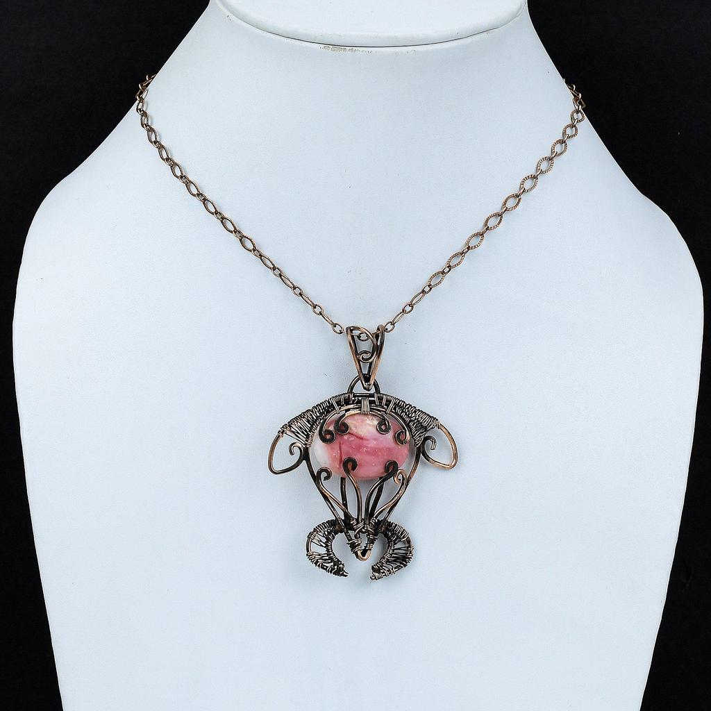 Rhodochrosite Pendant Copper Wire Wrapped Gemstone Pendant Handmade Tortoise Pendant Copper Wire Jewelry Gift For Him Rhodochrosite Jewelry