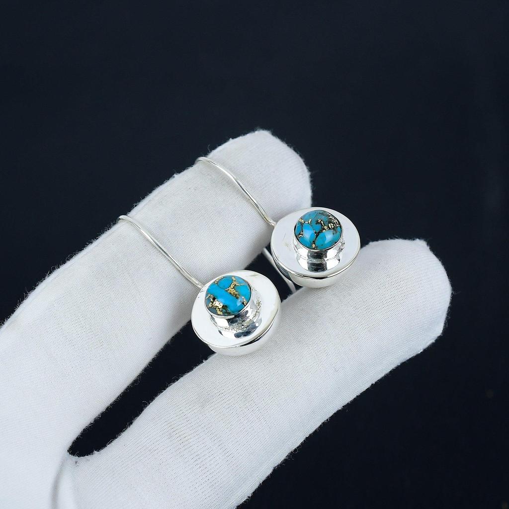 Серьги с натуральными драгоценными камнями из голубой меди и бирюзы, серьги из стерлингового серебра 925 пробы, серьги-подвески из серебра ручной работы в стиле бохо, подарок на вечеринку