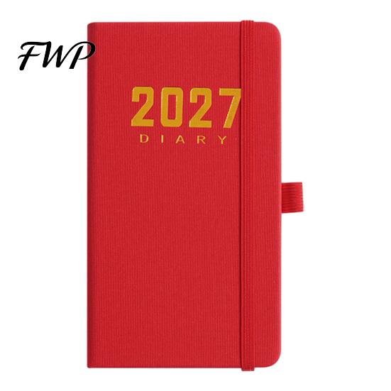 A6 Pocket Notebook 2027 Daily Planner with PU Leather Cover, Size Hardcover Agenda Journal Agenda, Portable Pen Holder for Efficient Time Management