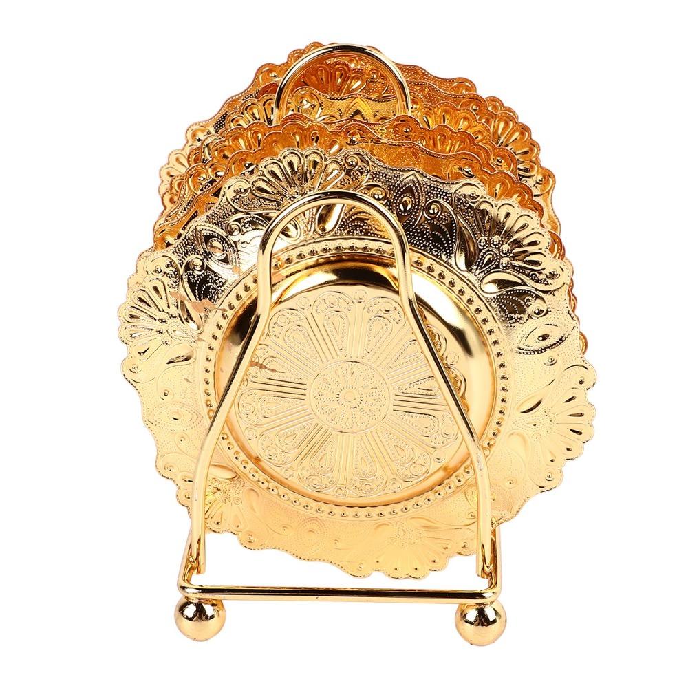 7PCS Gold Metal Coasters Set European Coasters with Holder Metal Table Coasters For Banquets