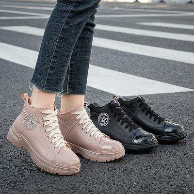 Модные женские резиновые сапоги с высоким голенищем, женская обувь на платформе, водонепроницаемые женские резиновые сапоги, нескользящие сапоги для дождя, уличные повседневные сапоги на шнуровке