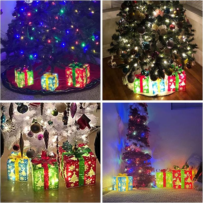 3PCS Lighted Gift Boxes Christmas Decorations Snowflake Present Boxes Christmas Home Gift Box for Indoor Home Yard Lawn Decor