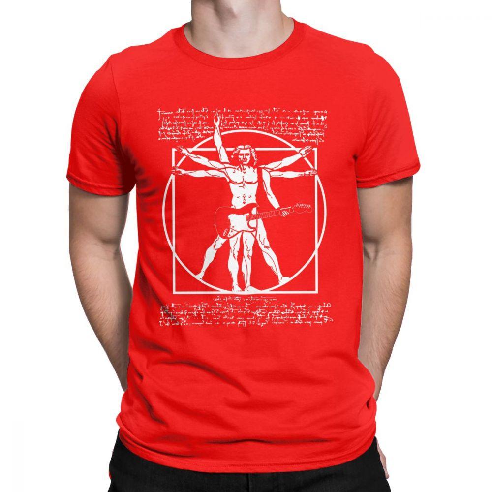 Cotton TShirt Vitruvian Man Playing The Guitar Men T Shirt Da Vinci Guitarist Leonardo Artist Tee Shirt Best Tees Idea Clothes