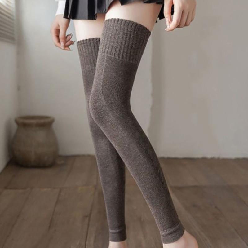 Зимние однотонные утепленные наколенники выше колена, теплые флисовые длинные носки