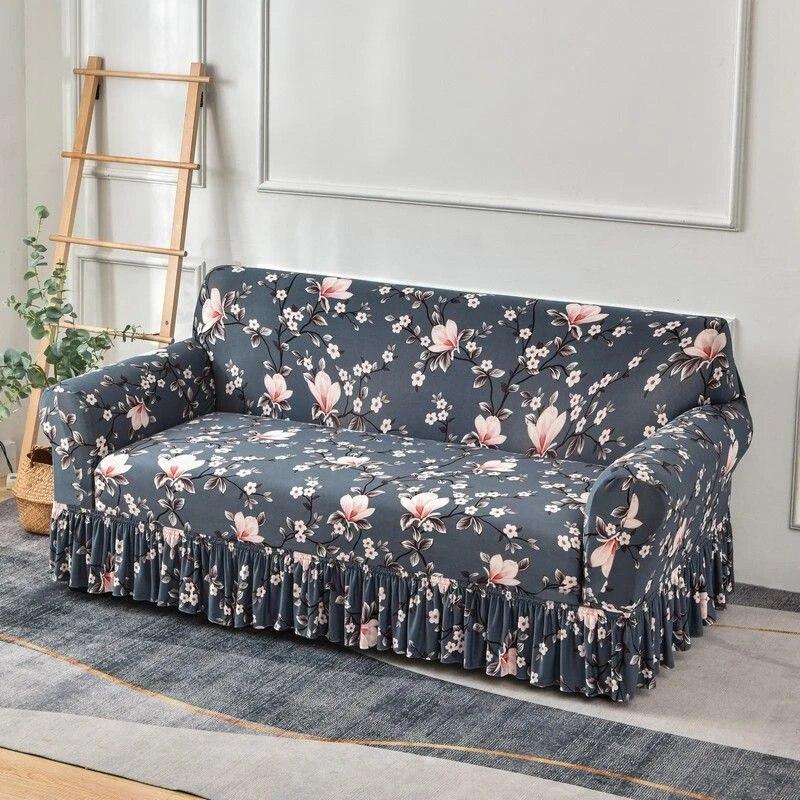 Flower Style Elastic Sofa Cover Double Sofa Large Skirt Full Cover Four Seasons Universal Set Full Set Sofa Cover Cloth Cushion