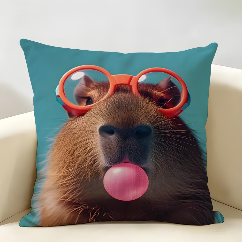 Cute Anime Capybara Cushion Cover Natural Linen Organic Fabric Double-Sided Printing Breathable Perfect For Home Decor