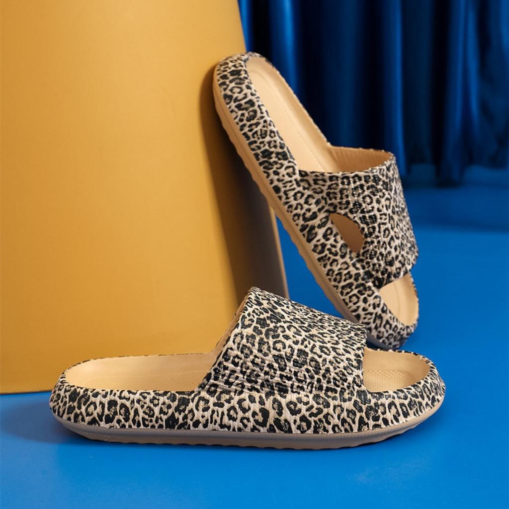 Ladies Slippers With Eva Fashionable Leopard Print Ladies Thick Soled Cloud Slippers For Vacation Beach Dormitory Plus Size Womens Shoes