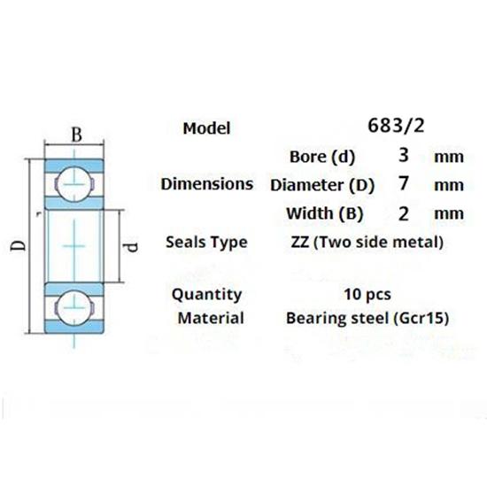 Подшипник 683-2ZZ 10 шт. 3*7*2(мм)