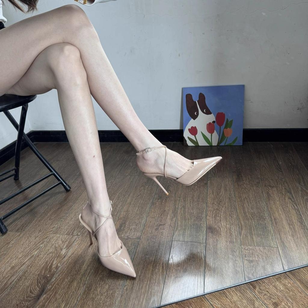 Тонкий каблук заостренный верх универсальные повседневные удобные сандалии летняя мода нишевый дизайн однотонные сандалии на высоком каблуке