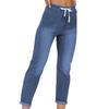 Women Autumn High Waist Denim Pants Zipper Fly Lace Up Pockets Slim Fit Elastic Jeans Straight Leg Pants Streetwear
