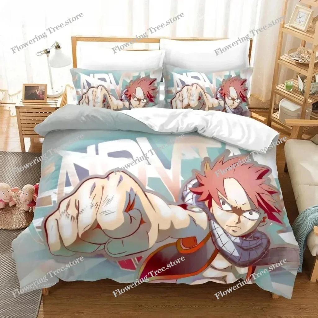 Персонализируемый набор постельного белья с 3D-печатью Аниме Fairy Tail, Мультяшный пододеяльник Fairy Tail, Односпальный, Двуспальный, King Size, Подарки для детей 029