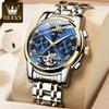 OLEVS Business Men's Automatic Mechanical Watches Stainless Steel Strap Waterproof Calendar Skeleton Tourbillon Watch for Man