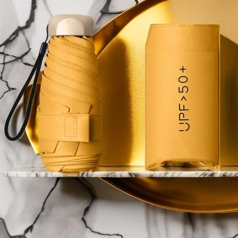 Ultra-Light Compact 5-Fold Women Umbrella, UPF50+ Sun Protection & All-Weather Use, Portable Black Coated Pocket Umbrella