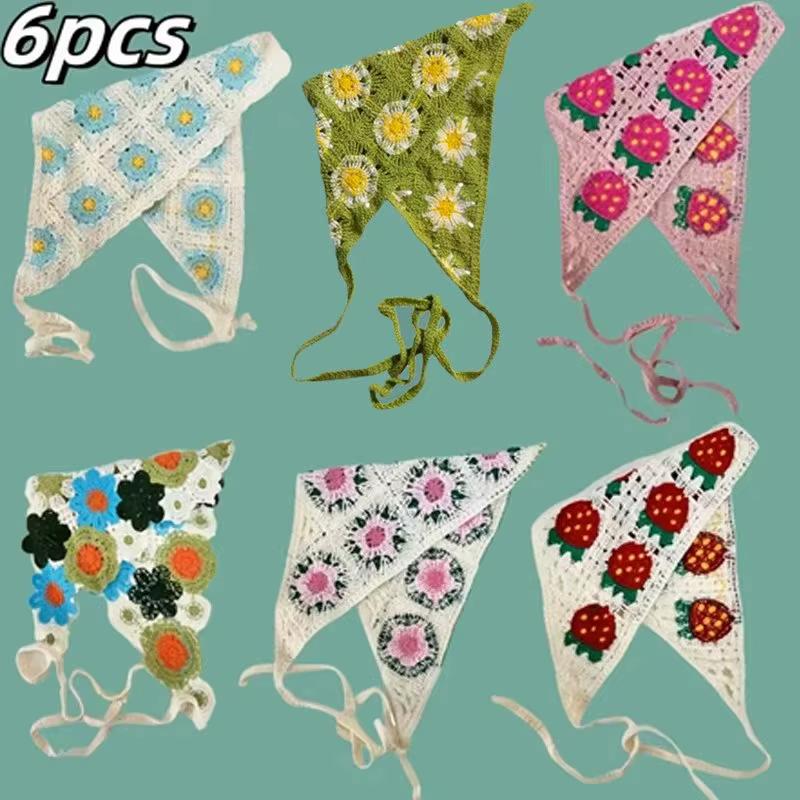Elegant Knitted Triangle Scarf Headband for Women Fashion Girl Strawberry Versatile Pattern Hair Band Hair Accessory