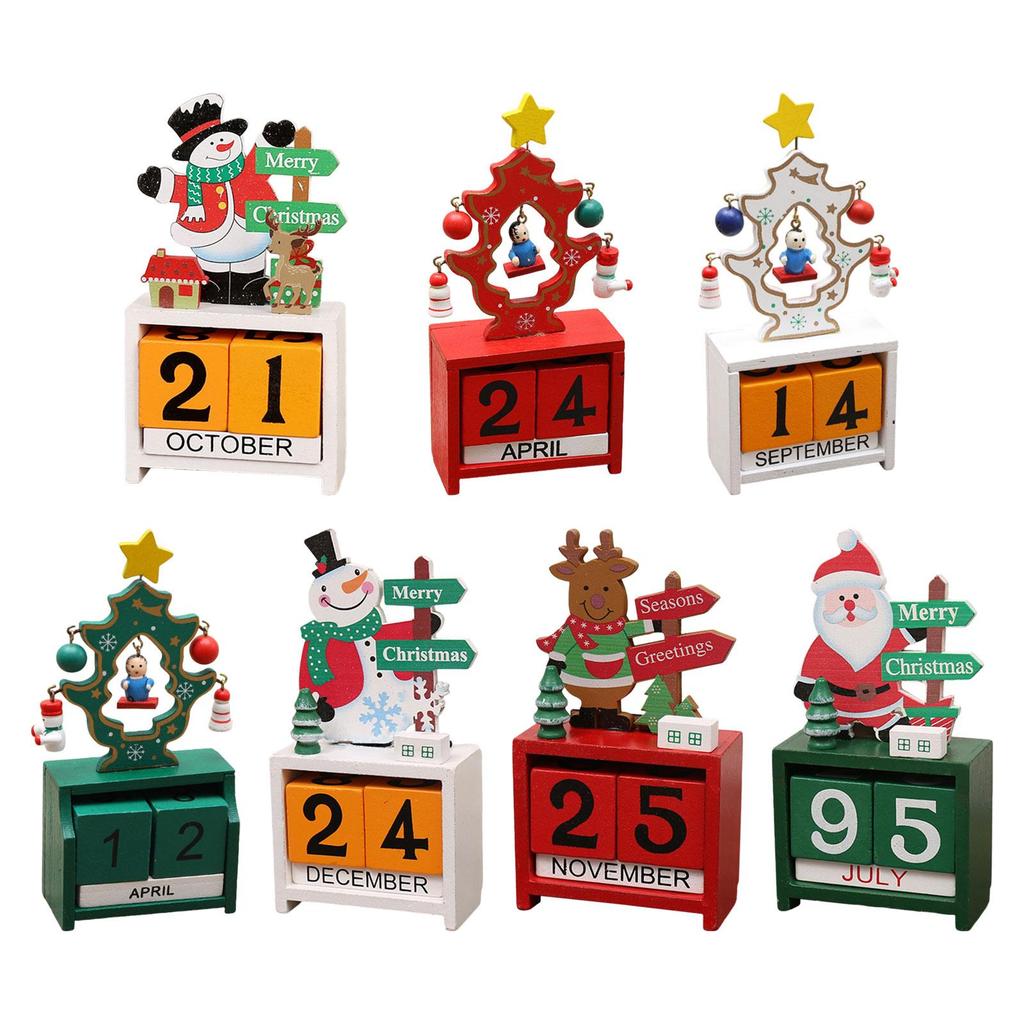 Xmas Wooden Advent Calendar Countdown Number Display Tabletop Block Ornament for Holiday Home Office Decor