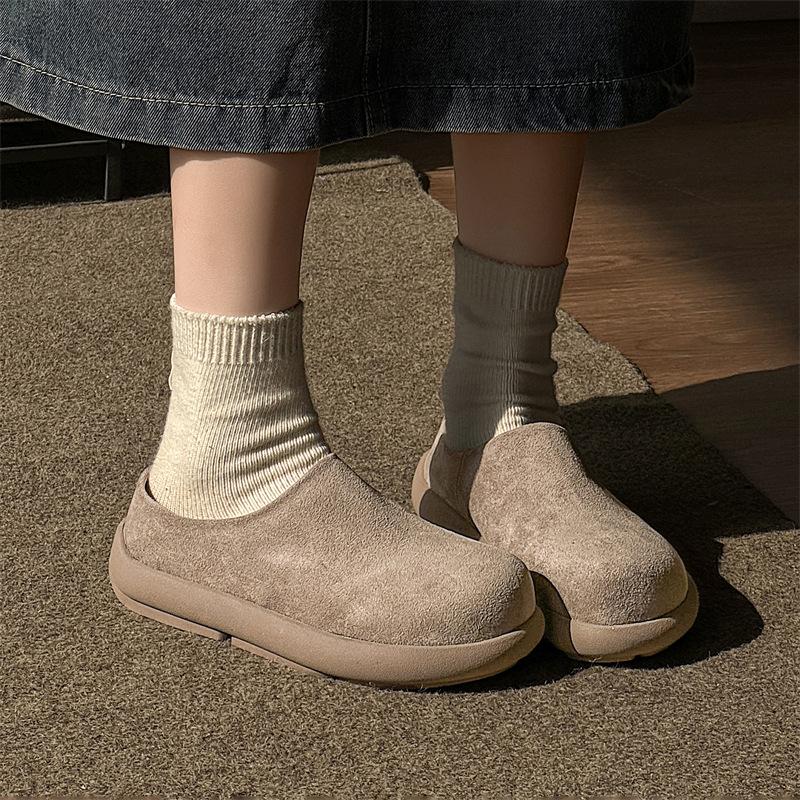 Thick-soled Heightening Boken Shoes Autumn and Winter 2025 Lazy Bag Head Half Slippers Outer Wear Warm One Pedal 35225-J