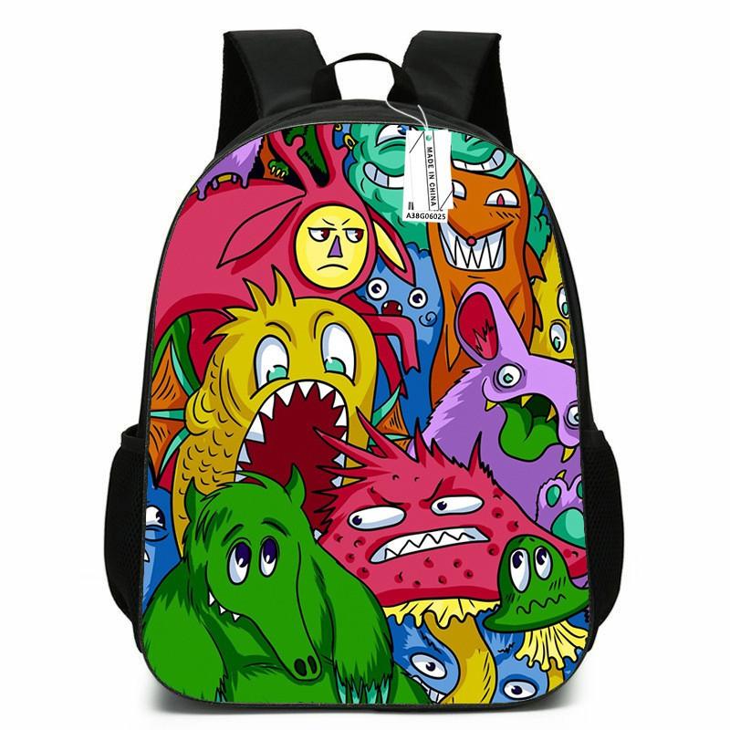 Kids School Backpack Boys Girls - Cute Cartoon Monster Design Lightweight Oxford Fabric Breathable Padded Straps Grade