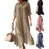 Женское хлопковое льняное платье-рубашка с длинным рукавом и V-образным вырезом на пуговицах, повседневное струящееся длинное платье больших размеров