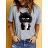 Cat Print Crew Neck T-Shirt Casual Short Sleeve Top Funny Cat Women Summer Short Sleeve O Neck Top Female Animal Clothing