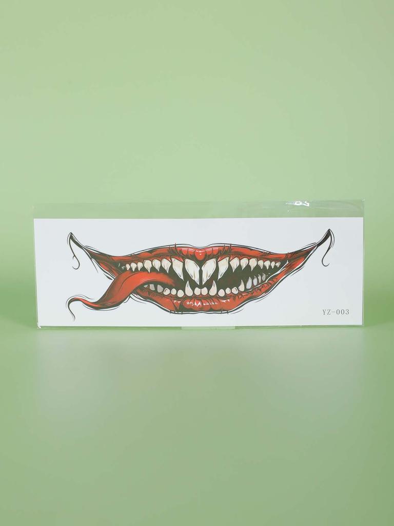 Halloween Body Art Colorful Halloween Horror Big Mouth Face Sticker Tattoo Sticker Funny Makeup Party Waterproof Color Sticker