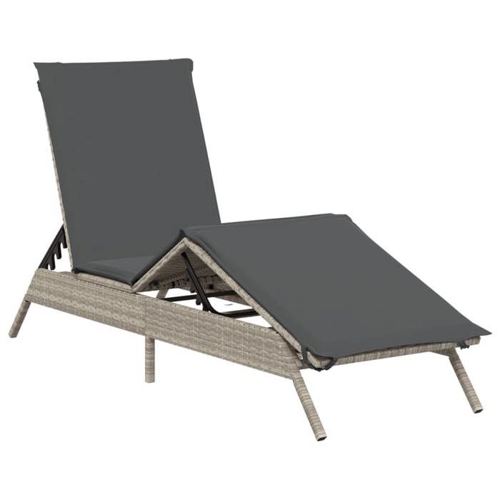 VidaXL Chaise longue avec coussin gris clair résine tressée, lit de bronzage, chaise longue d'extérieur, lit de jour 4002706